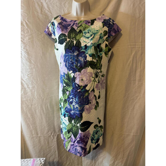 Eliza J Floral Print Sheath Dress Size 14 Purple Blue Green - Picture 4 of 10